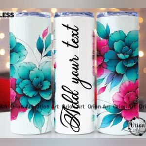 PERSONALIZED TUMBLER. 20 oz stainless steel turquoise n pink 3D floral ptint